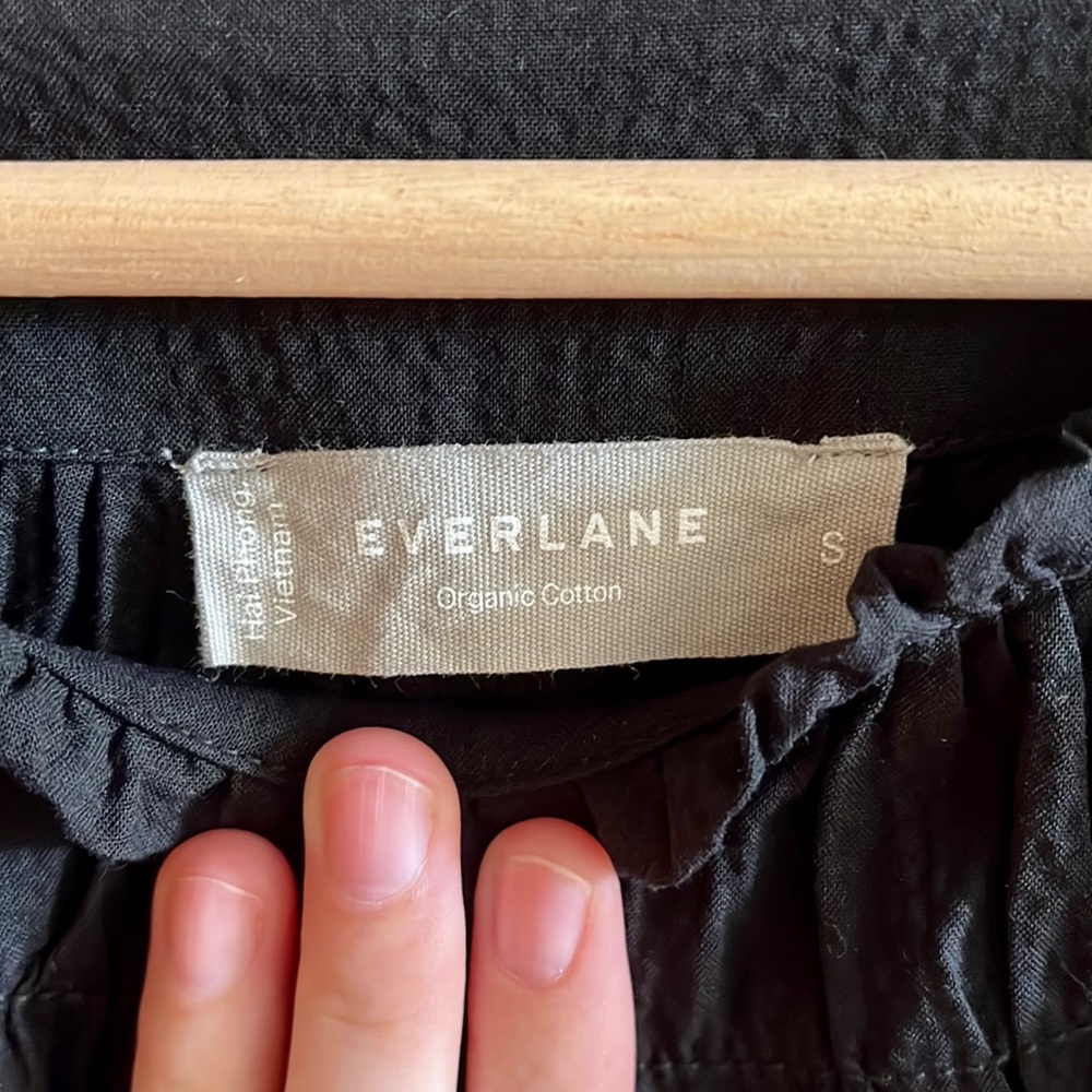Everlane Black Gathered Neck Short-Sleeve Blouse - Picture 6 of 12